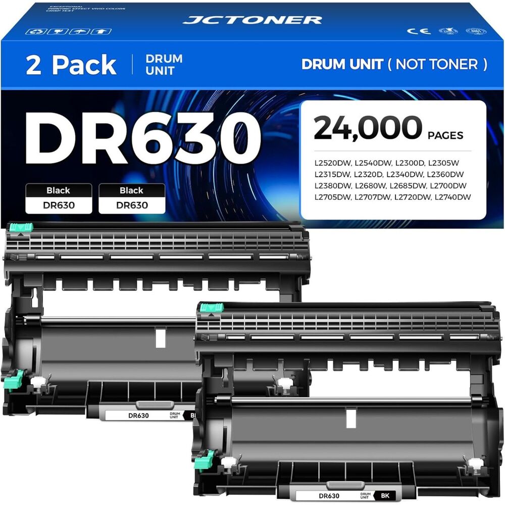 DR630 Drum Unit (Not Toner) 2-Pack Replacement Compatible for Brother DR-630